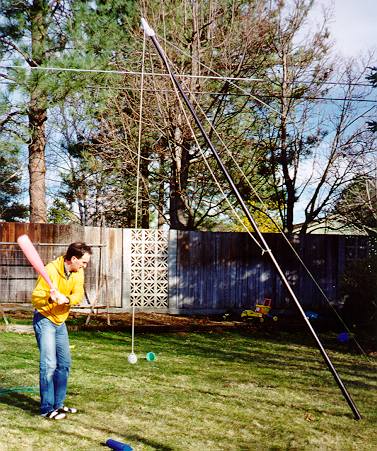The inventor testing a new use for a windsurfing mast