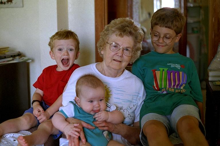 Carl, David, and Joseph with Great-Grandma Helen Wallen